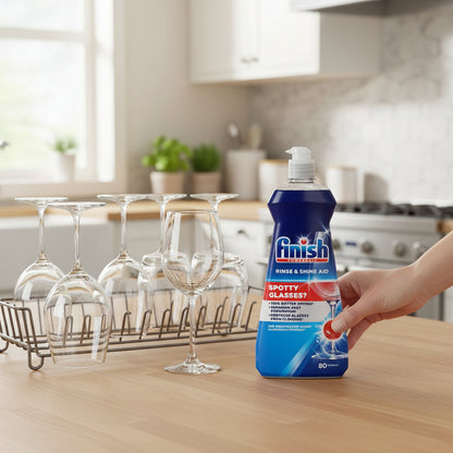 Finish Rinse Aid 400ml Original Dishwasher Rinse Aid With Powerball Technology For Superior Drying And Spot Prevention