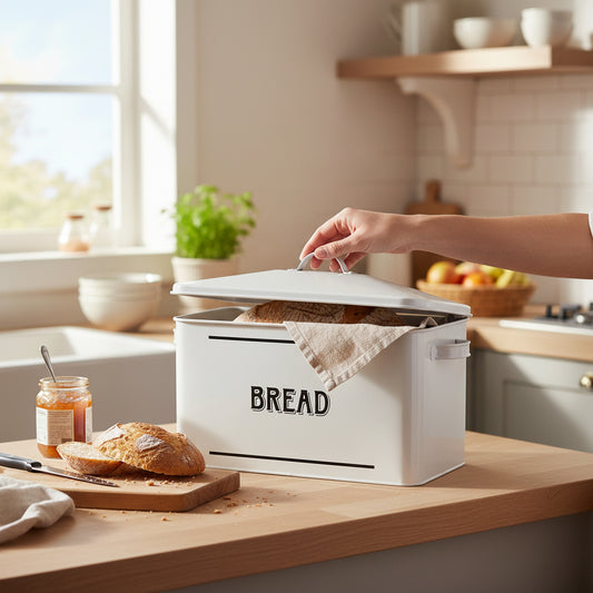 Grocer White Metal Bread Bin H25 x D19 x W34