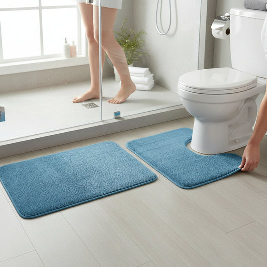 Soak Denim Blue Bath And Pedestal Mat Set