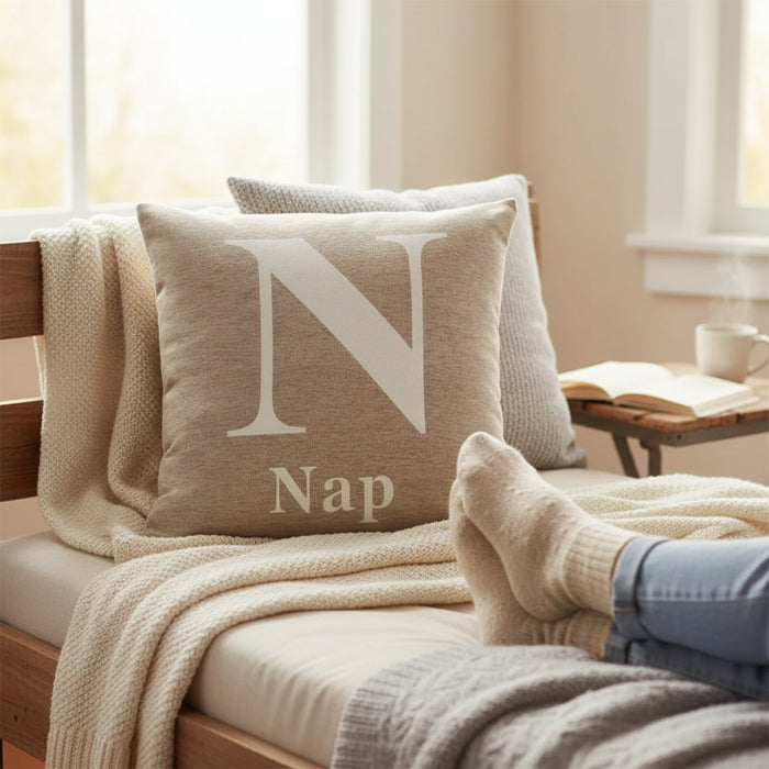 Words 'Nap' Natural Cushion H45 x D14 x W45