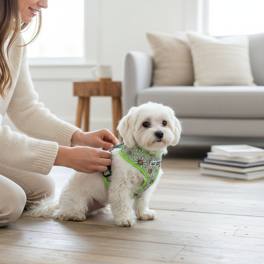 Comfy-Wear Adjustable Dog Harness - Daisy Days -  Small - Neck 34-42cm / Chest 39-56cm