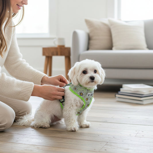 Comfy-Wear Adjustable Dog Harness - Daisy Days -  Small - Neck 34-42cm / Chest 39-56cm