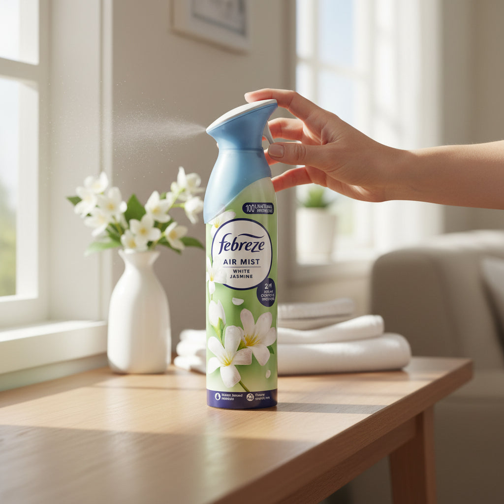 Febreze Air Spray 185ml White Jasmine Scent Odor Eliminator For Fresh Rooms And Fabrics