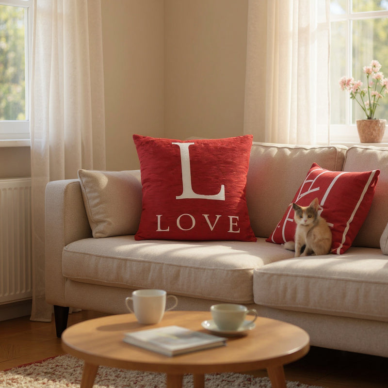 Words 'Love' Red Cushion H45 x D14 x W45