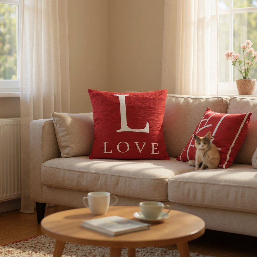 Words 'Love' Red Cushion H45 x D14 x W45