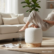Mota Burl Wood And Cream Boucle Round Stool 36cm x 43cm