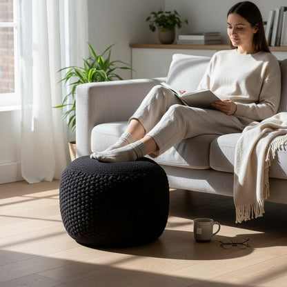 Knit Black Pouffe 16 x 16 x 12 Inches