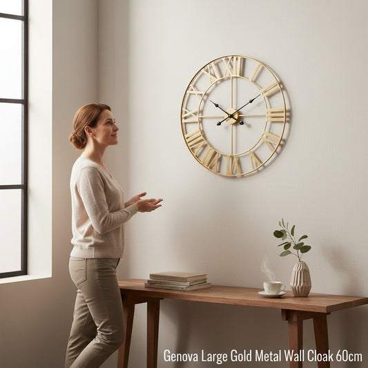 Genova Large Gold Metal Wall Clock 60cm