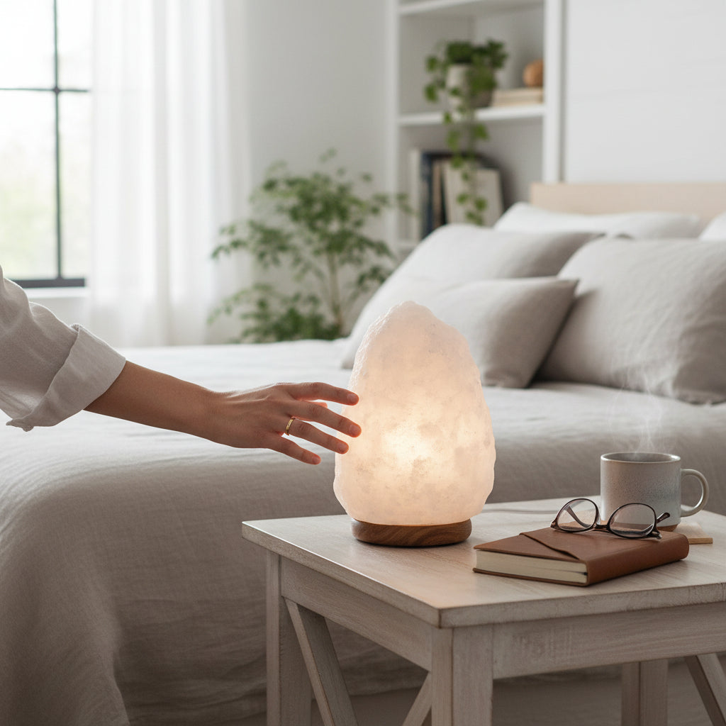 Nepal White Natural Salt Lamp with Wooden Base