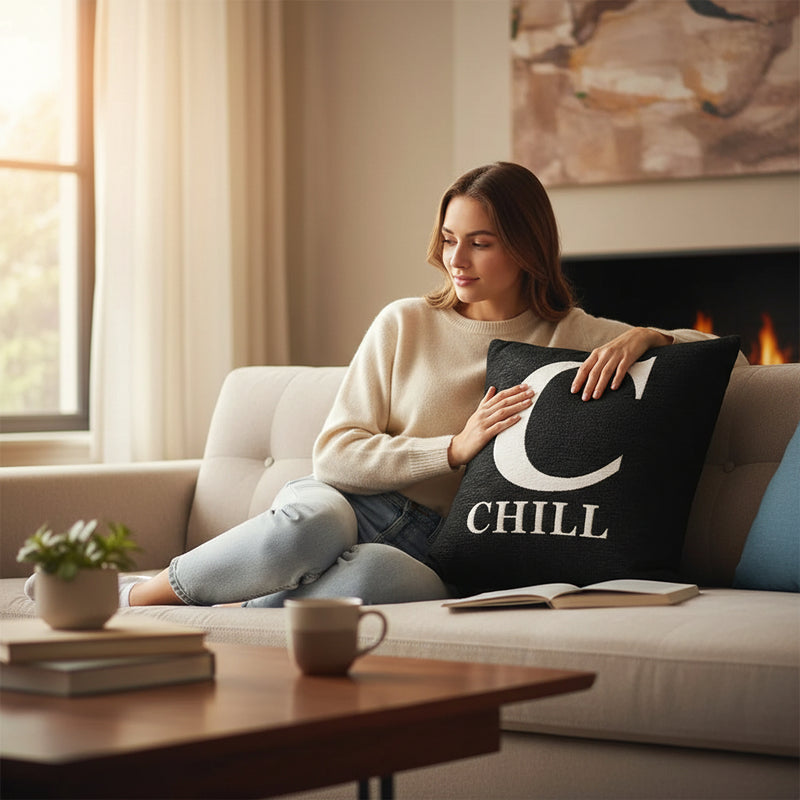 Words 'Chill' Black Cushion H45 x D14 x W45
