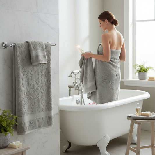 Country House Jacquard Sculpted Bath Towels Grey
