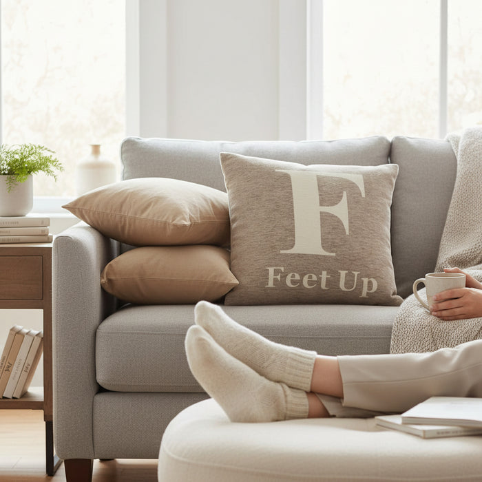Words 'Feet Up' Natural Cushion H45 x D14 x W45