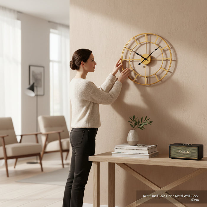 Kent Small Gold Finish Metal Wall Clock 40cm