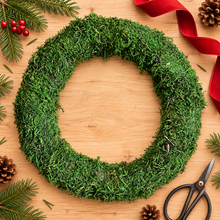 12-inch padded moss wreath ring on a Christmas craft table