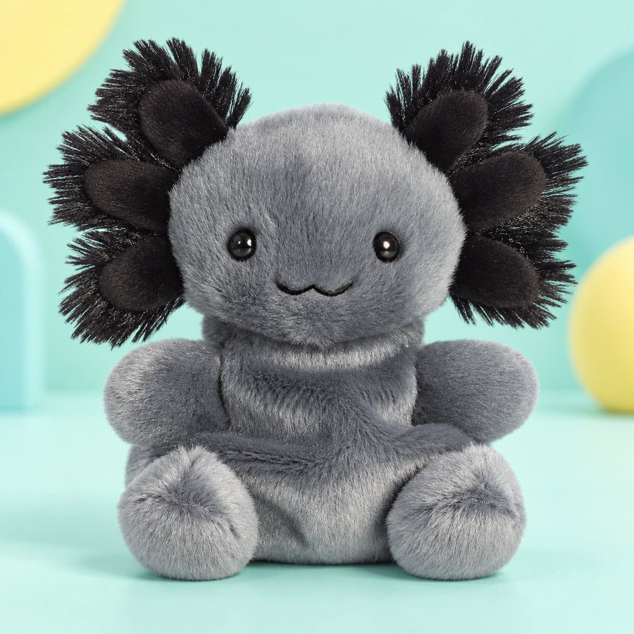 Palm Pals Onyx Axolotl 5in shown in full on a pale teal studio background