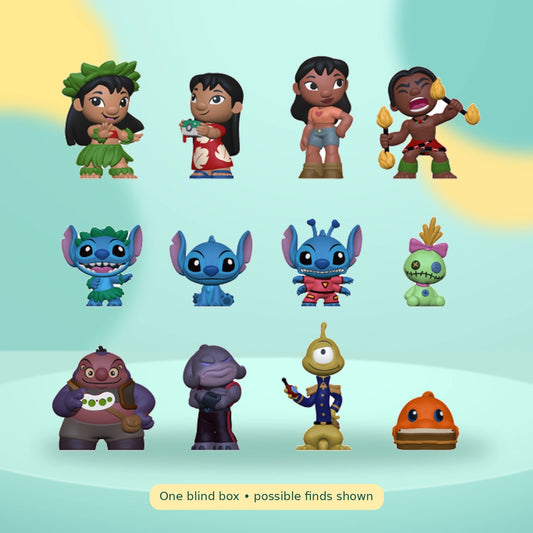 Pop! Mystery Minis - Lilo & Stitch on a playful mint studio display — One blind box • possible finds shown