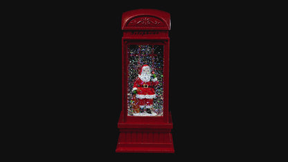 LED Water Spinner Snow Globe Plastic Telephone Booth Indoor Christmas Decoration L.11cm W.11cm H.25cm