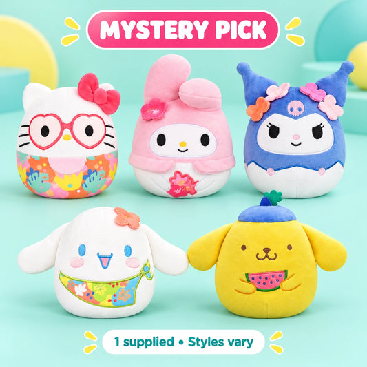 Squishmallows - 5in Hello Kitty Asst shown in full on a pale teal studio background