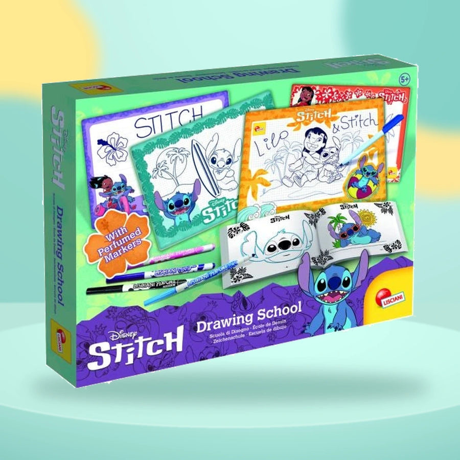 Stitch Drawing School on a playful mint studio display