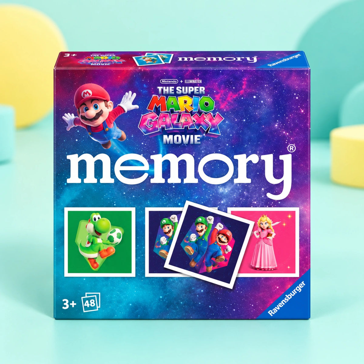 Super Mario Galaxy Mini Memory shown in full on a pale teal studio background