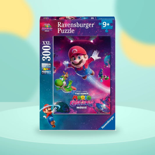Super Mario Galaxy 300 Piece XXL Jigsaw Puzzle on a playful mint studio display
