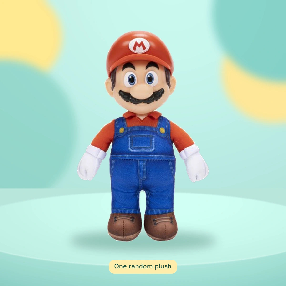 The Super Mario Galaxy Movie - 9" Plush Mystery Pick on a playful mint studio display — One random plush