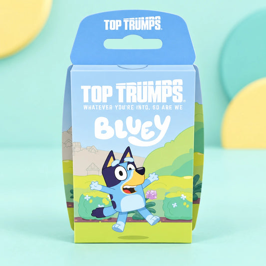 Top Trumps Specials - Bluey shown in full on a pale teal studio background