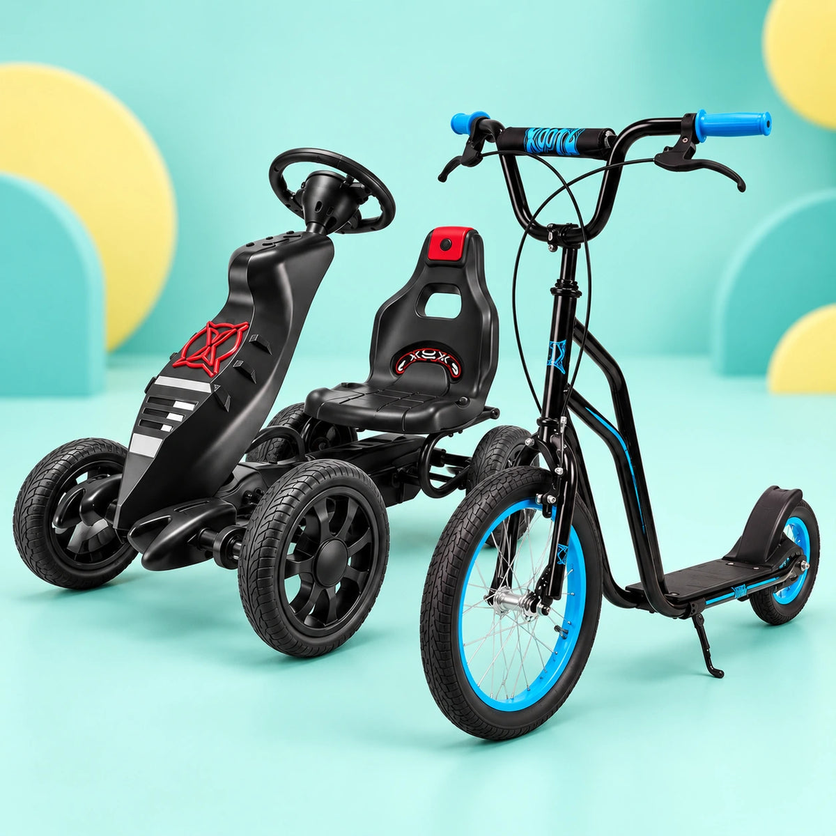 Ultimate Ride-On Bundle shown in full on a pale teal studio background