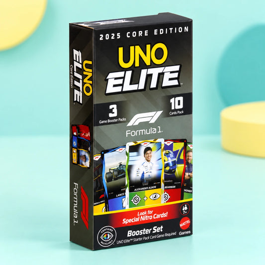Uno Elite Formula 1 Booster Set shown in full on a pale teal studio background