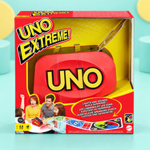 Uno Extreme Card Game shown in full on a pale teal studio background